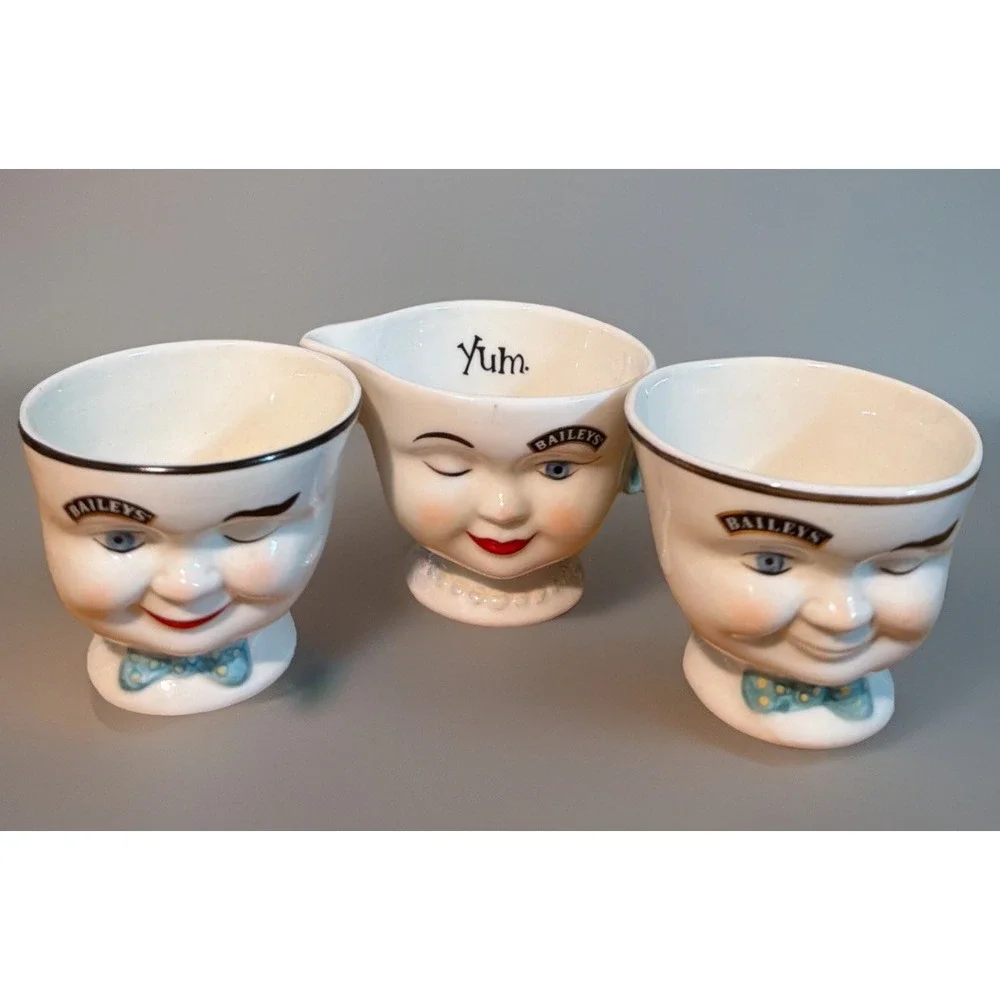 Vintage Bailey's Irish Cream winking face cups & Creamer 96' Limited Edition Set